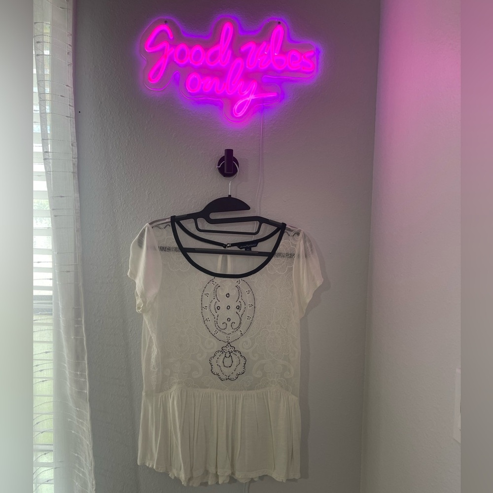 American Eagle Sheer Lace Embroidered Bead Top